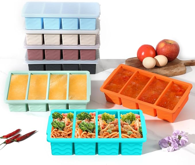 Doasuwish Silicone Freezer Tray for Soup with Lid – 1-Cup Soup Container Cube Style Ice Cube Trays for Freezer, Meal Prep & Food Storage, Freeze 250mL/125mL Portions – 2 Pack