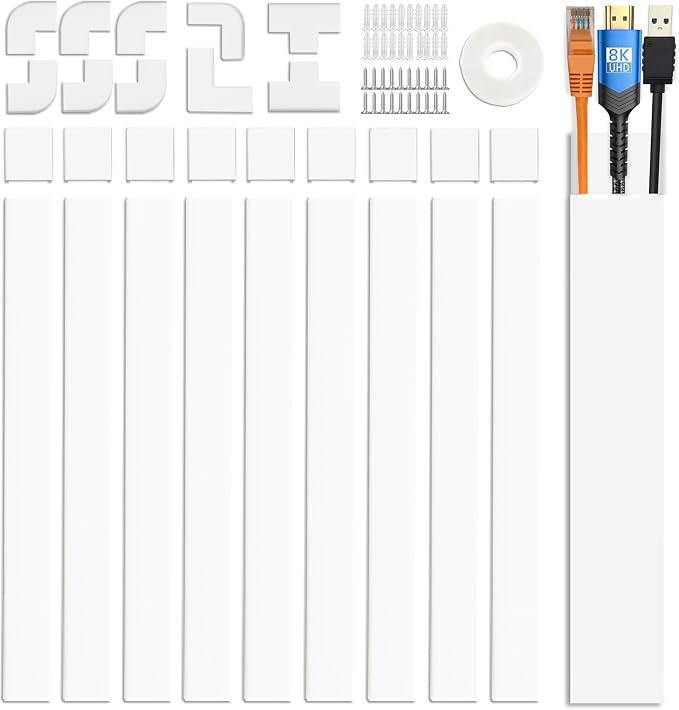 Cable Cover Wall - Cord Hiders for TV on Wall, 157 Inches Cable Cover Channel, White | 157" white cable cover wall kit hides TV cords with customizable raceways for clean wall-mounted setups