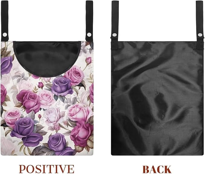 Purple Rose Handy Laundry Clothespin Bag Holds 100 Medium-Sized Clothes Pins, Waterproof Polyester Material, 2 Ropes for Hanging and Effortlessly Sliding on Clothesline