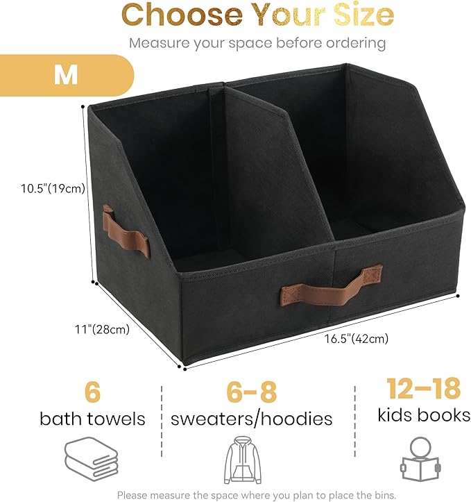 Closet Organizers And Storage - UPGRADED HEIGHT Trapezoid Storage Bin W/ Handles & Adjustable Dividers, Fabric Collapsible Storage Bins For Clothes Storage & Shelf Organizer (6pcs, Medium, Black)