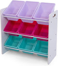 Humble Crew Toy Storage Organizer with 9 Removable Storage Bins for Kids Playroom, 3-Tier Toddler Toy Organization and Storage, White/Pink/Purple/Aqua
