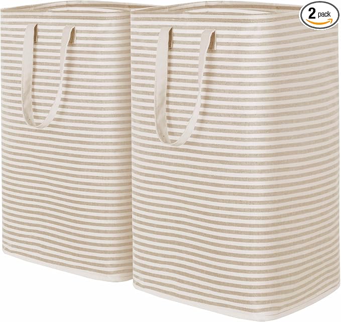 Lifewit 2 Pack Laundry Basket 80L Each, Collapsible Clothes Hamper with Reinforced Handles, Freestanding Waterproof Design for Bedroom and Laundry Room, Beige 160L Total