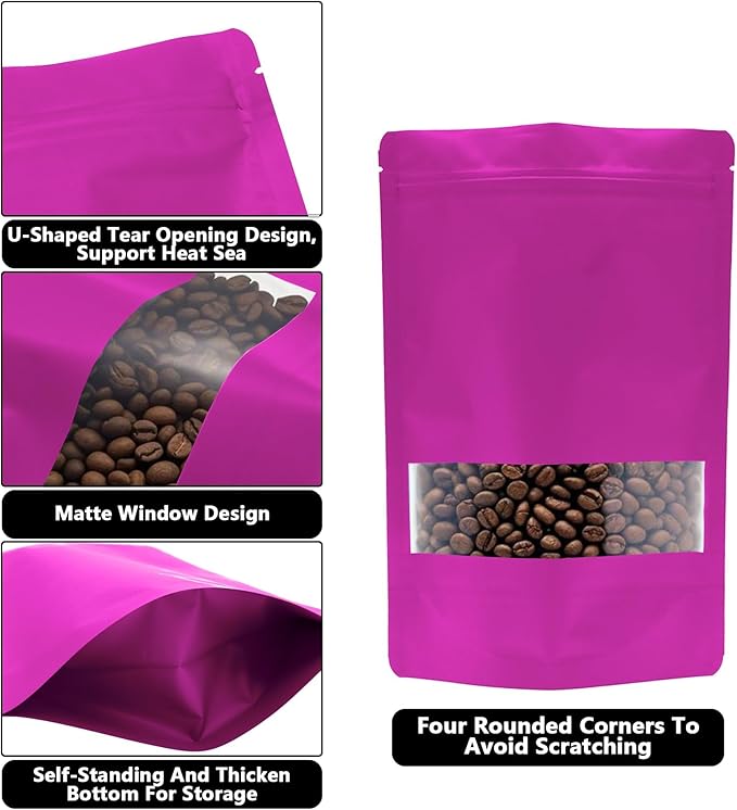 50PCS Foil Pouch Mylar Bags with Clear Window,ULIFESTAR Stand Up Sealable Bags with Tear Notches,Resealable for Food,Party Favors,Gift Packaging and Small Business(20 * 30cm/7.87 * 11.81",Purple)