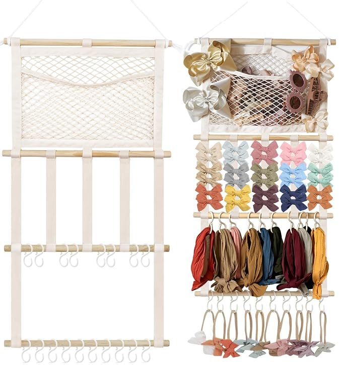 kangaroo Headband Holder Hair Bows Organizer for Baby Girls Nursery Decor | Large Capacity Headbands&bows Holder | Wall Hanging-15"L x 30"H | Easy to Grab | Nursery Essentials | Baby's bows Organizer