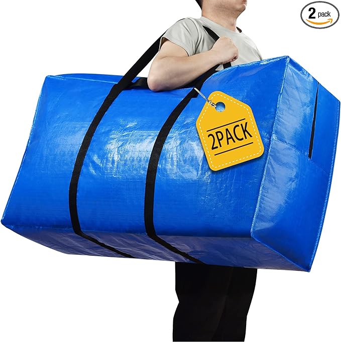 HAPPY CHEERS Extra Large Storage Bags, 41 Gallon XXL Jumbo Large Moving Bags Heavy Duty, Storage Totes Moving Boxes Supplies for College, Foldable Duffle Bag for Travel, 38x23x11inch - 2PACK