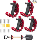 4 Pack Shovel Holder Wall Mount for Truck & Trailer, Adjustable Rubber-Coated Clamp for Shovel, Broom & Rake,Axe (0.6"–1.43"), Tool Holder for Overlanding, Off-Road, Work Truck & Garage,Red
