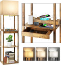 RUNTOP Floor Lamp with Shelves, Plus Shelf Lamp with Wireless Charger, 2 USB Port and Outlet, 1 Drawer, 15W LED Bulb, 3 Colors, Memory Function, Floor Lamps for Living Room, Standing Lamp for Bedroom