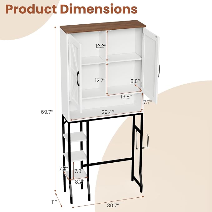 31" Over The Toilet Storage Cabinet with Barn Door,Bathroom Organizers and Storage with Adjustable Shelves, Farmhouse Over Toilet Organizer for Bathroom,Restroom,Laundry,White