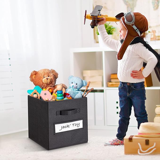 13x13x13 storage cube bins(Set of 8) Fabric storage cubes with 8 Labels Window Cards & a Pen,storage cubes 13x13,storage bin,Collapsible 13 inch cube storage bins,Cubby Organizer Boxes,Black