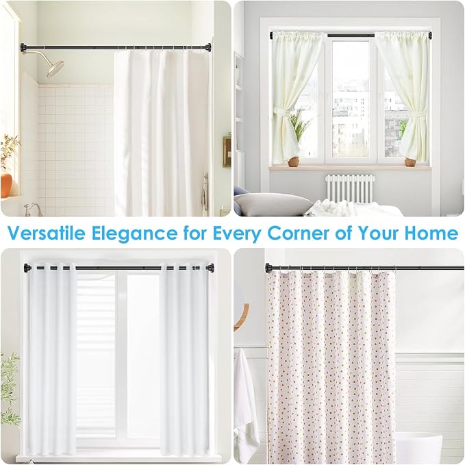 Black Spring Tension Curtain Rods Shower Curtain Rod for Bathroom, Shower Rod 42-98 Inch Adjustable,Spring Tension Curtain Rods, Rust-Resistance, Non-Fall Down, No Drilling