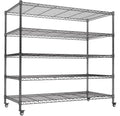AIRAJ 48” W Storage Shelves Heavy Duty | 3200 LBS Metal Shelving | 5 Tier Wire Shelving | Garage Shelving Units and Storage | Rolling Wire Rack with Wheels | Adjustable Layer Height | 48”W×24”D×72” H