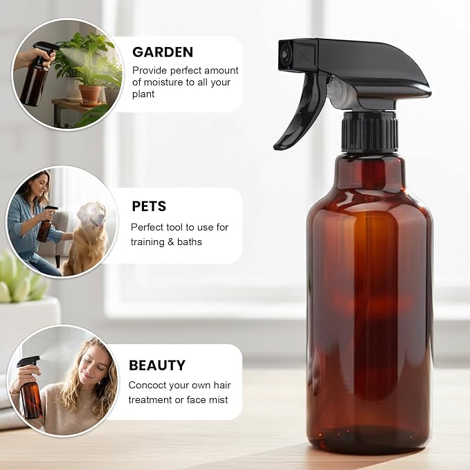 16.9oz Glass Spray Bottles 2 Pack,Mist/Stream Spraying | Adjustable Refillable Containers for Hair Care, Cleaning Solutions, Plants, Essential Oils