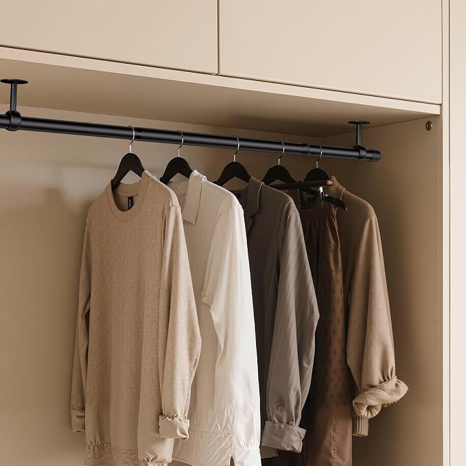 SUTINE Closet Rod, Closet Rods for Hanging Clothes, 17 to 52 inch Adjustable Ceiling/Wall mounted Closet Hanging Rod, Heavy Duty Clothes Rod Clothing Bar, Closet Poles for Hanging Clothes for Wardrobe