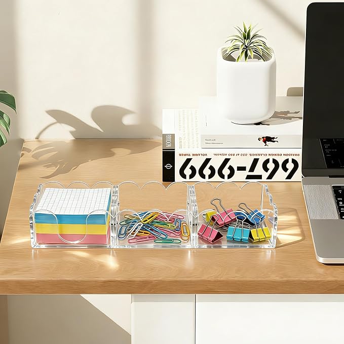 Magnetic 3-in-1 Acrylic Sticky Note Holder, 3" x 3" Post It Notes & Memo Pad Dispenser, Desk Organizer for Office, Home, School | Clear