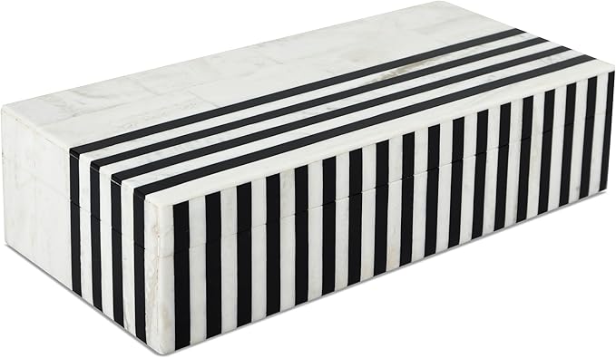 Handicrafts Home Large Decorative Storage Box with Lid – Black White Modern Storage Box, Remote Control Organizer for Coffee Table, Console & Living Room Decor – Mono Lead 12 x 6 x 2