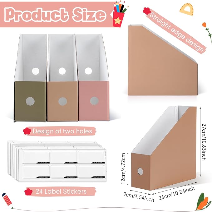 Colarr 12 Pcs Cardboard Magazine Holders 12 Colors Magazine Storage Box with Label Stickers Magazine File Organizer Folder Book Holder for Desk Desktop Document Organizer for School (Morandi Colors)