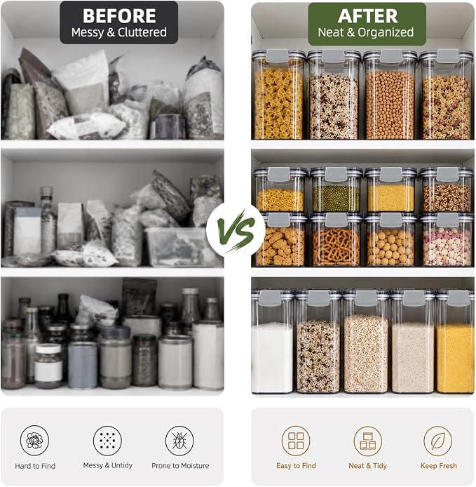 3-Piece Vacuum Seal Food Storage Containers with Pump, Airtight Clear Plastic Canister Set, Stackable Pantry Organizer (1.9 QT, 0.95 QT*2)