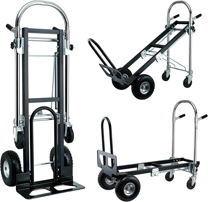 3 in 1 Folding Industrial Convertible Hand Truck,1000 LBS Capacity Aluminum Dolly,Heavy Duty Hand Truck Dolly Cart with Stair Climbing Wheels and Dual Handles for Transport,Moving (Black)