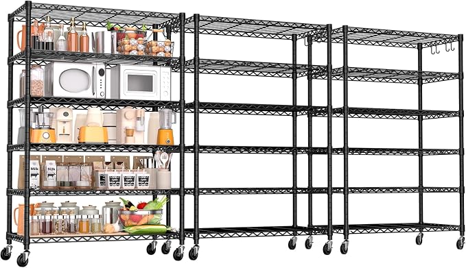 PrimeZone 6 Tier Wire Shelving with Wheels 78''H 1500lbs Storage Shelves NSF Certified Heavy Duty Steel Metal Shelf Adjustable Rolling Rack Kitchen Garage Closet Pantry Laundry 78''HX36''WX18''D 3Pcs