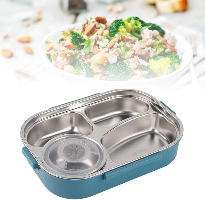 POCREATION Stainless Steel Lunch, Stainless Sel Luh 4 Compartment Leakproof Container, Stainless Sel With Spoons & Chopsticks, Portable 51 With Soup Bowl – Blue