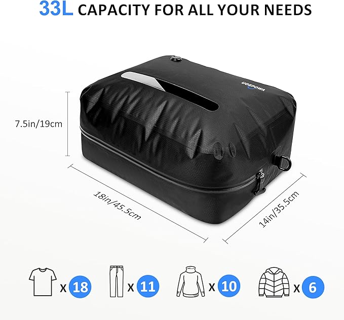 Travel Vacuum Bags with Pump, 33L Vacuum Seal Bags for Clothing, IPX8 Waterproof Vacuum Storage Bags with Handle for Luggage, Backpack, Suitcase, Home & Outdoor 2pack (Black)