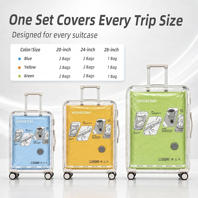 HOUSE DAY 15 Pack Vacuum Bags for Travel with 4500Pa Cordless Pump & Luggage Scale, 3-Color Vacuum Seal Bags for Clothing, Space-Saving Compression Bags for Moving, Dorm Organization & Home Storage