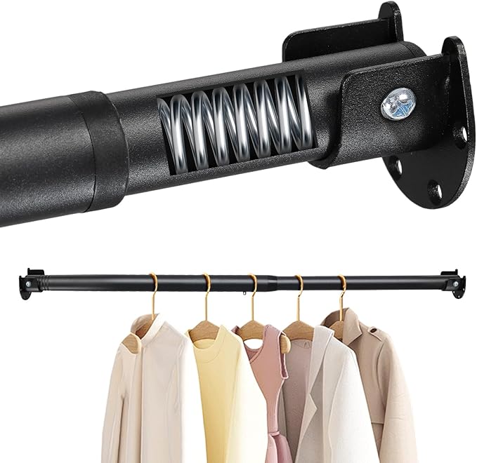 Closet Rods For Hanging Clothes,17-69 Inches Stepless Spring Adjustable Closet Rod With bracket U-shaped,1.3 Inches Heavy Duty Closet Hanging Rod For Wardrobe,Laundry room,Bathroom And Windows