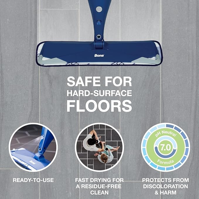 Bona Multi-Surface Floor Cleaner Refill - 128 fl oz - Lemon Mint | Residue-Free Floor Cleaning Solution Refill for Spray Mop and Spray Bottles - Use on Stone, Tile, Laminate, and Vinyl Floors