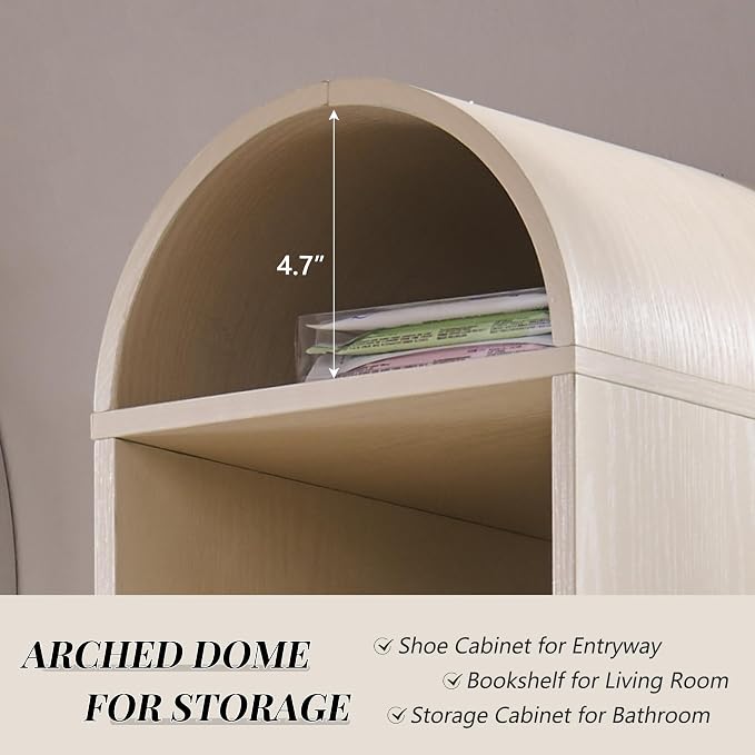 IFGET 67" Tall Arched Shoe Storage Cabinet, 8 Tiers 8 Pairs Wooden Shoe Rack with 3 Adjustable Shelves, Freestanding Shoe Closet Shelf Organizer for Entryway, Hallway, Living Room (Cream)