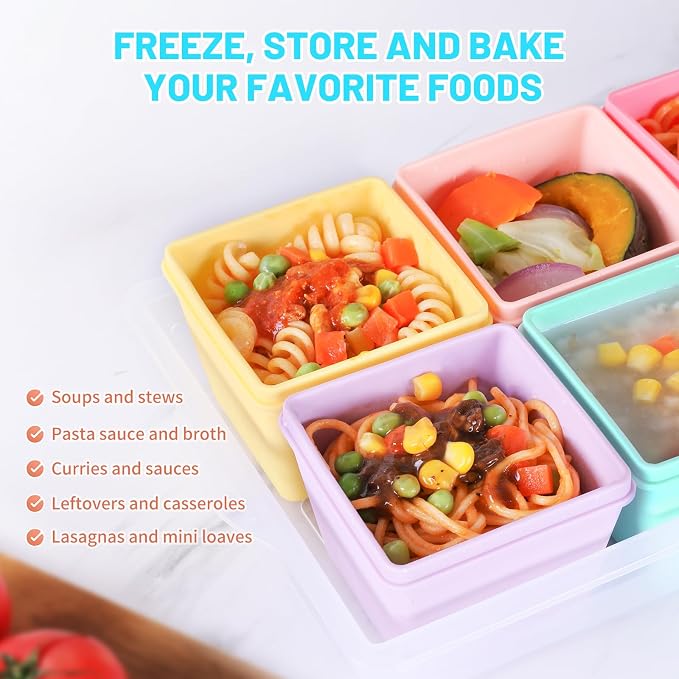 Gemice 1-Cup Silicone Freezer Molds with Lids & Base for Soup, 8-Pack | Oven & Dishwasher Safe, BPA-Free Soup Portion Cubes Trays, Freezer Containers for Food Storage & Meal Prep