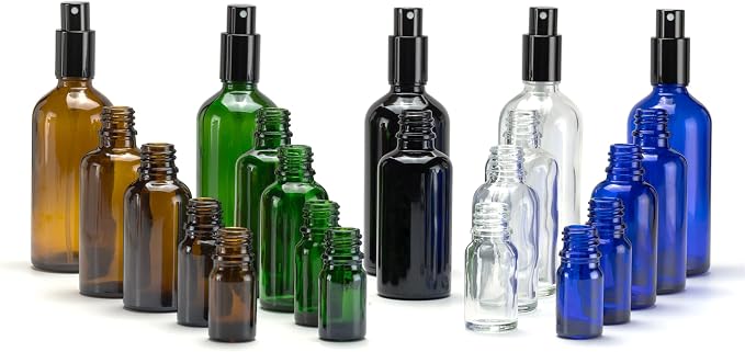 YIZHAO Black Glass Spray Bottles 1oz, with Small Fine Mist Spray, Metal Cap, Refillable for Essential Oil,Travel,Cleaning,Perfume,Aromatherapy,Makeup – 12 Pcs