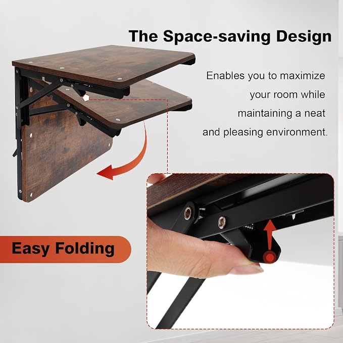 Folding Shelf Wall Mounted, 16.5inches Floating Desk for Small Space | Wooden Fold Down Projector Shelf, 2pcs Heavy-Duty Brackets Holds Up to 55lbs for Bedside, Living Room, Home Office, Kitchen