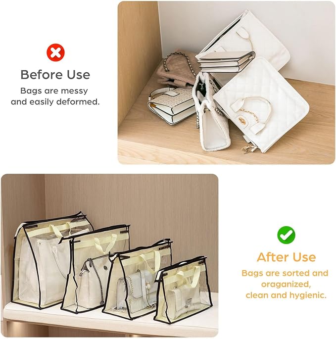 12 Packs Dust Bags for Handbags, Clear Handbag Storage, Purse Storage Organizer for Closet, Purse Cover Hanging Closet Organizer with Zipper and Handles | Purse Storage Organizer for Closet, Purse Cover Hanging Closet Organizer with Zipper and Handles