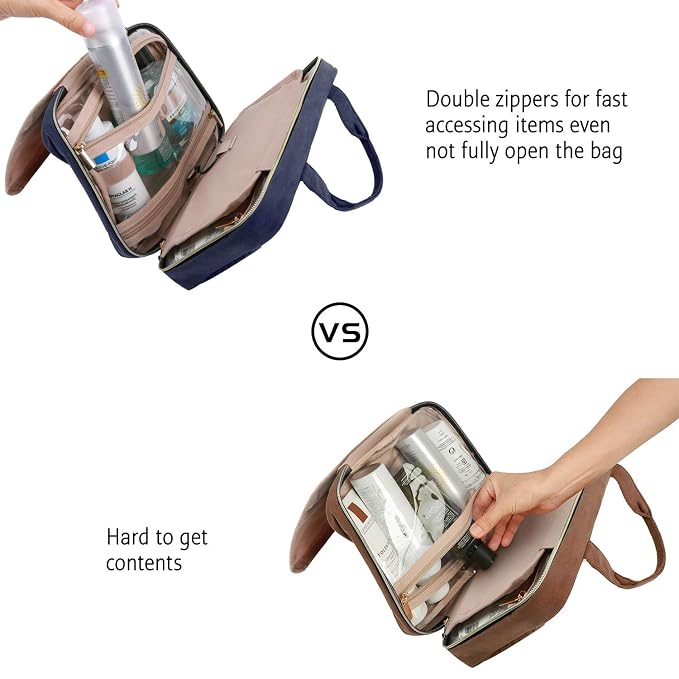 BAGSMART Toiletry Bag Travel Bag with hanging hook, Water-resistant Makeup Cosmetic Bag Travel Organizer for Accessories, Shampoo, Full Sized Container, Toiletries, Smokey Blue