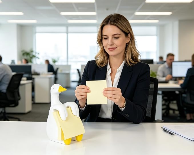 Silly Goose Pop-Up Sticky Note Dispenser for 3 x 3 in Notes, Yellow | Includes 100 sheets; handmade resin decor for office, home or classroom; gift for teachers, coworkers and goose lovers