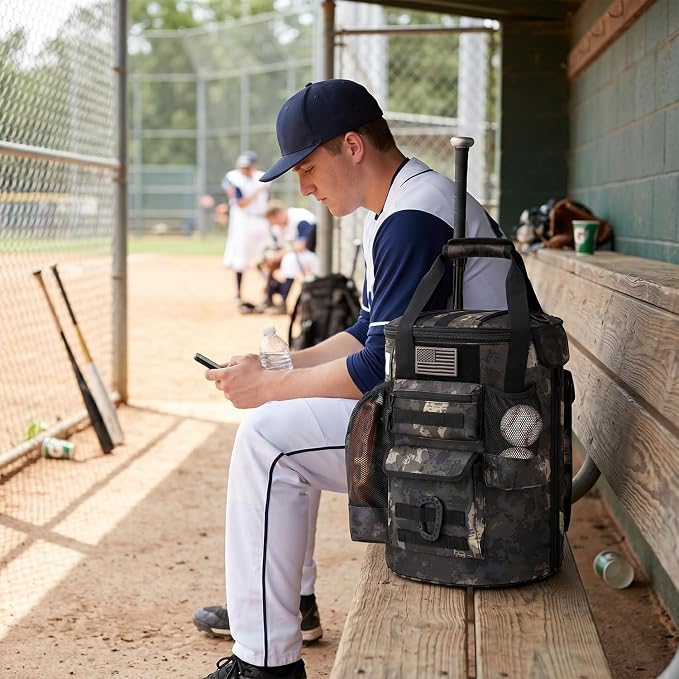 Baseball Bucket Bag Baseball Coaching Accessories Organizer Tactical Style Softball Bucket Bag with Anti-Slip Bottom, Multiple Pockets for Bat, Gloves, Scoreboards