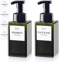15OZ Foaming Soap Dispenser, 2-Pack Plastic Hand Soap Dispenser, Refillable Leakproof Foam Pump Bottle with Waterproof Labels, for Shampoo, Body Wash