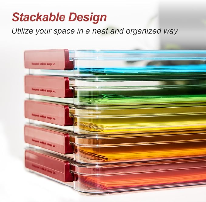 CATOOMUU 3-Pack 9x13 Shallow Flat Clear Plastic Project Case Storage Box | Stackable portable file boxes, organizer container for letter A4 paper, photos, documents, scrapbook, craft, art supplies