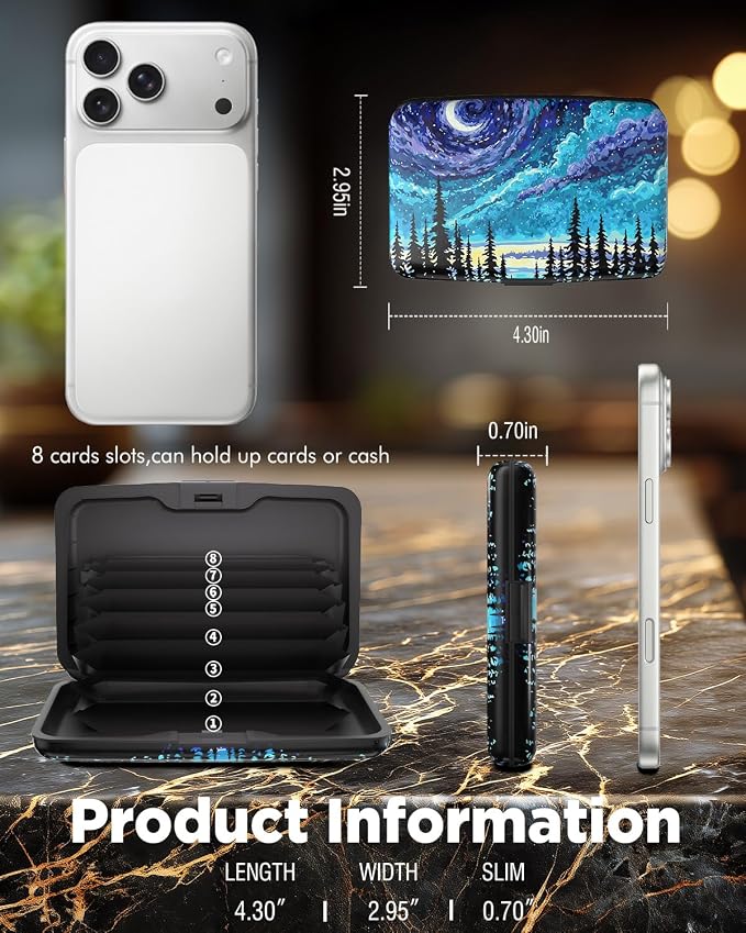 Maicican RFID Blocking Aluminum Credit Card Holder | Slim Metal Wallet for Women & Men, Business Card Case for Travel, Fits Front Pocket, Purple Starry Sky Forest