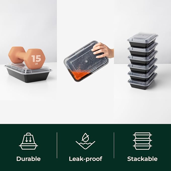 Enther Meal Prep Containers Single Lids Food Storage Bento BPA Free | Stackable | Reusable Lunch Boxes, Microwave/Dishwasher/Freezer Safe Portion Control (28 oz), 12 Pack 1 Compartment