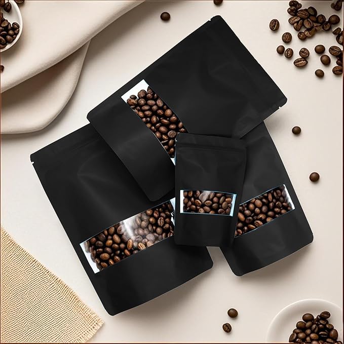 100PCS Foil Pouch Mylar Bags with Clear Window,ULIFESTAR Stand Up Sealable Bags with Tear Notches,Resealable for Food,Party Favors,Gift Packaging and Small Business(16 * 24cm/6.3 * 9.45",Black)