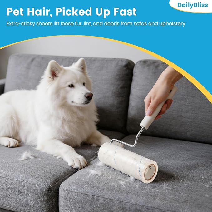 Extra Sticky Large Surface Lint Roller for Pet Hair, 500 Sheets | Easy Spiral Tear, 6.3" Wide Lint Roller, Cat & Dog Hair Remover for Clothes, Carpet, Giant Lint Remover with Storage Base