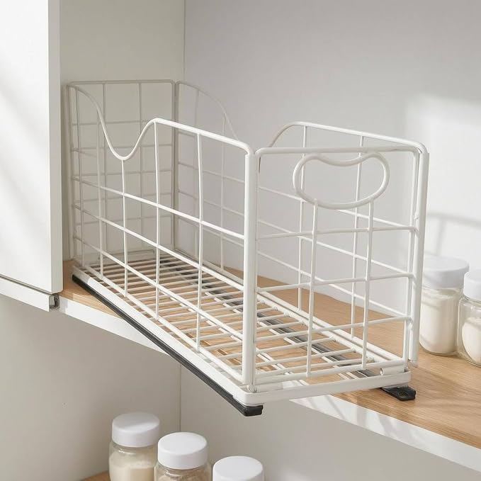 Pull-out Storage Basket Carbon Steel Smooth Slide Rails Organizer for Shelf