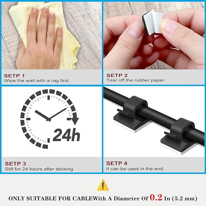 Adhesive Cable Management Wire Clips(Black 50 Pcs),Wires Clips Holders for Cords on wall,Outdoor Cable Clips,Suitable for Under Tables, Cars, Walls, televisions, Christmas Lights