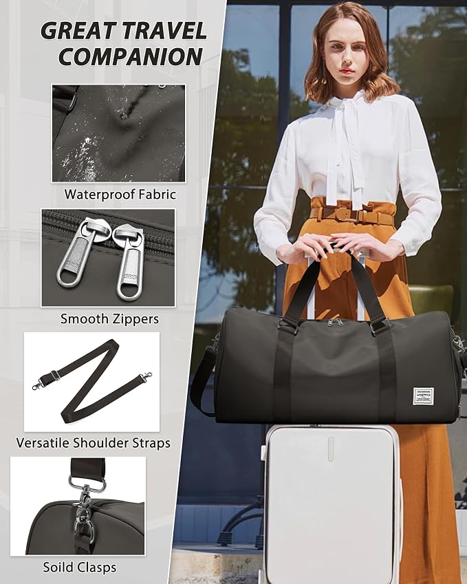 Travel Duffle Bag,Weekender Overnight Bags for Women with Shoes Compartment,Tote Gym Bag Personal Item Carry On Bag for Travel Business Trips Sport Hospital Dance Coffee Brown