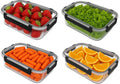 Glass Food Storage Containers Bowls with Airtight Snap Locking Lids for Meal Prep Leftovers Baking Lunch Boxes Dish (Black, 35oz Rectangle 4 Pack)