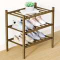Smiry Bamboo Shoe Rack for Closet, 3 Tier Small Wooden Shoe Organizer, Stackable Wood Shoe Storage Shelf for Entryway, 14 Vertical Slats, One-piece Heavy-Duty Legs, 17.32"x11.02"x18.31", Walnut