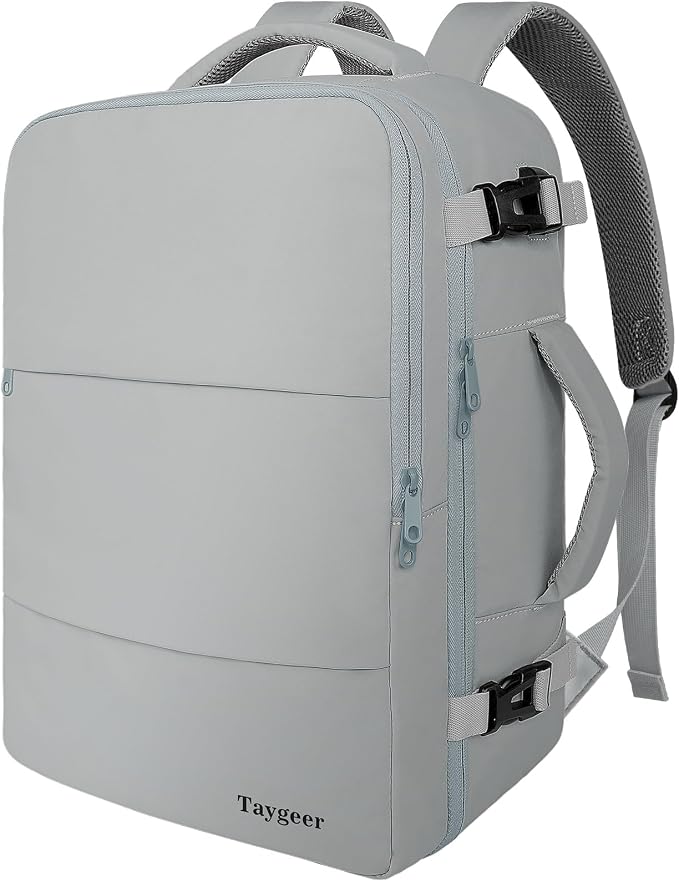 Taygeer Carry On Backpack, Womens Travel Backpack with Water Bottle Pocket | Laptop Mochila 15.6inch Flight Approved with Shoe Pouch, College Teacher Tote Bag for Business Travel Supplies, Grey
