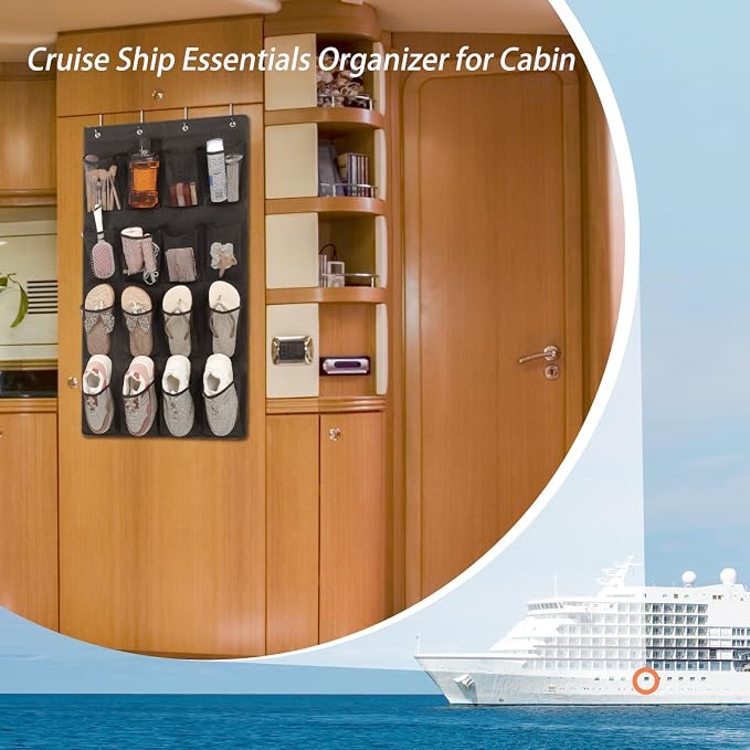 F-color Over the Door Organizer for Cruise - 16-Pocket Hanging Organizer | Tool-Free Mount with 4 Metal Hooks, See-Through Mesh Pockets, Lightweight & Foldable, Space-Saving for Travel and Daily Use