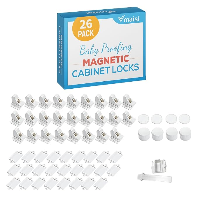 Vmaisi ChildProof Magnetic Cabinet Locks (26 Locks and 4 Keys) | Keeps dangerous things away from kids